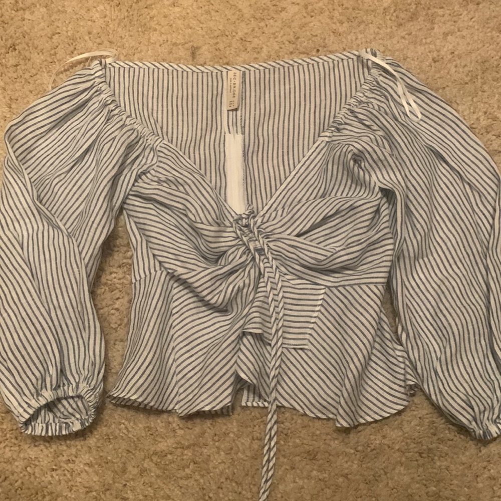 Bec + Bridge off the shoulder top/ slit back top